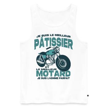 Le meilleur motard et le meilleur pâtissier - Débardeur bio Premium Homme - blanc - Devant - Michal (187cm)