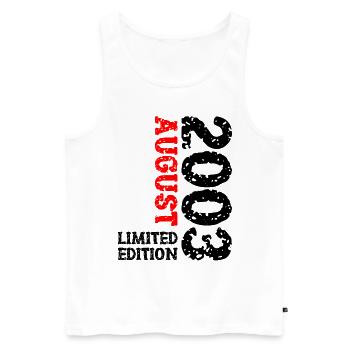2003 August Limited Edition 20. Geburtstag Outfit - Männer Premium Bio Tank Top - Weiß - Vorne - Michal (187cm)