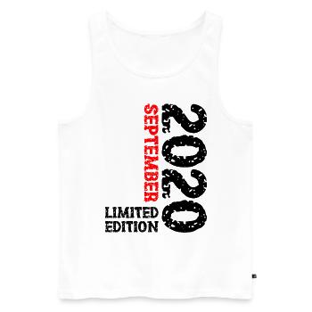 2020 Septembre Édition Limitée 3ème Décoration Anniversaire - Débardeur bio Premium Homme - blanc - Devant - Michal (187cm)