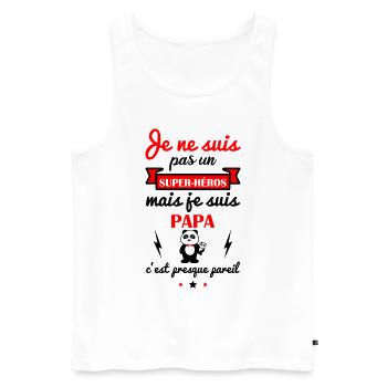 Pas super héros papa,cadeau père,fête des pères - Débardeur bio Premium Homme - blanc - Devant - Michal (187cm)