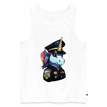 Police de la licorne - Débardeur bio Premium Homme - blanc - Devant - AI Model Male 178 light (178cm)