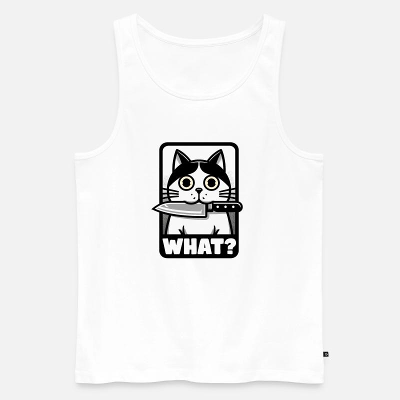WAS? EINE KATZE MIT MESSER - Männer Premium Bio Tank Top - Weiß