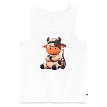 Cute tennis cow with racket and ball - Men's Premium Organic Tank Top - white - Front - AI Model Male 178 light (178cm)