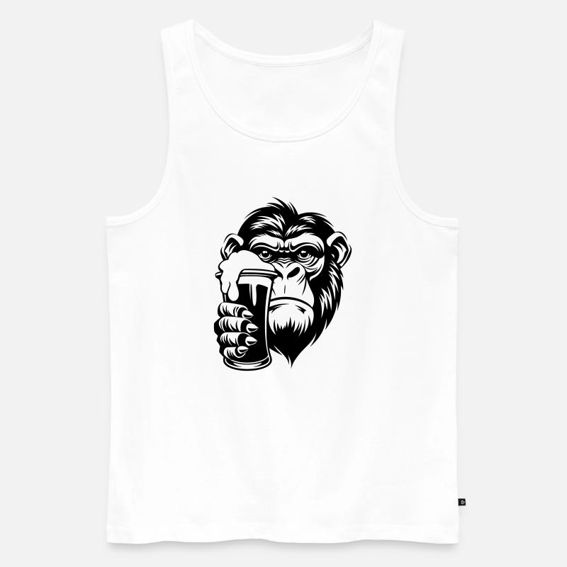 Affe hält ein Getränk mit Schaum - Männer Premium Bio Tank Top - Weiß
