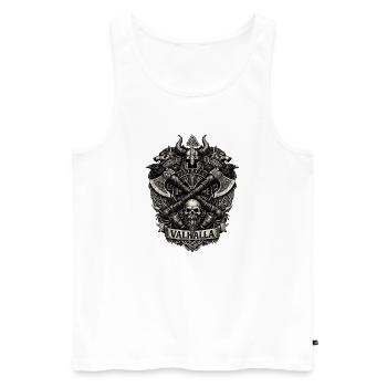 Blason du Valhalla : Crâne viking et haches - Débardeur bio Premium Homme - blanc - Devant - Michal (187cm)