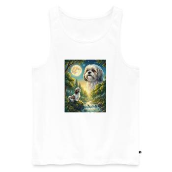 Hurlant à la Lune Mème Chien Shih Tzu - Débardeur bio Premium Homme - blanc - Devant - Michal (187cm)
