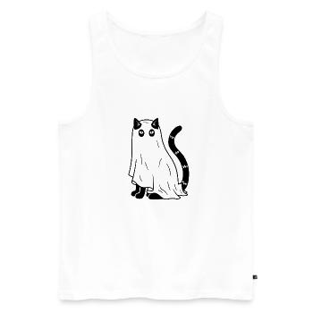 Halloween Katze Gespenst - Schwarz - Männer Premium Bio Tank Top - Weiß - Vorne - Michal (187cm)