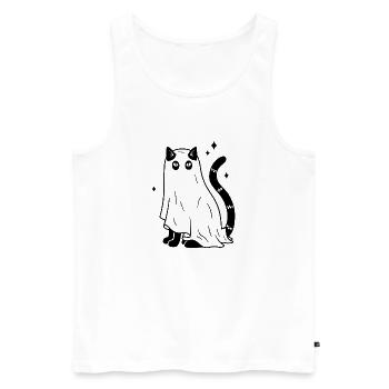 Halloween Katze Gespenst - Schwarz mit Sternen - Männer Premium Bio Tank Top - Weiß - Vorne - Michal (187cm)