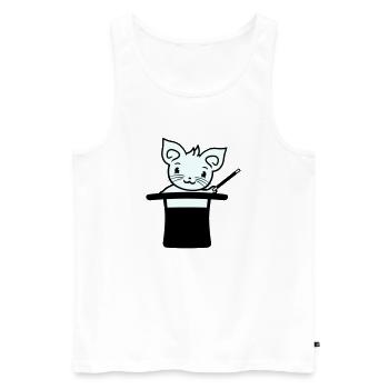Chapeau haut de forme magique enchanté Chat sorcier - Débardeur bio Premium Homme - blanc - Devant - Michal (187cm)