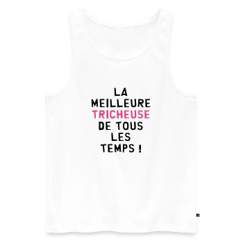 Tricheur / Tricheuse / Humour / Gaming / Ecole - Débardeur bio Premium Homme - blanc - Devant - Michal (187cm)