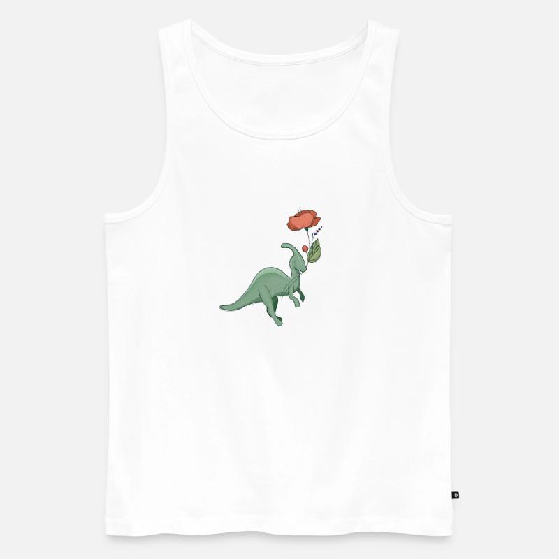 süßer Dinosaurier mit Blume - Männer Premium Bio Tank Top - Weiß