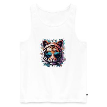 Tiger head with sunglasses - Men's Premium Organic Tank Top - white - Front - AI Model Male 178 light (178cm)