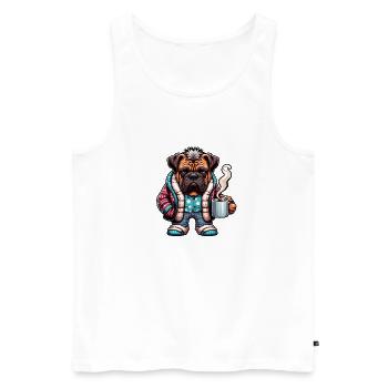 Bulldogge in Pyjama und Schal mit Kaffeetasse - Männer Premium Bio Tank Top - Weiß - Vorne - Michal (187cm)