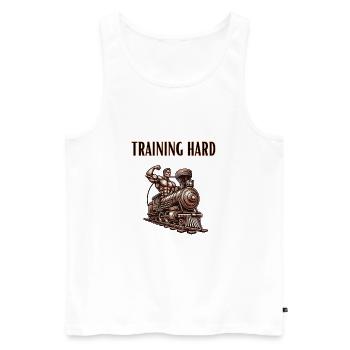 Training Hard - Men's Premium Organic Tank Top - white - Front - Michal (187cm)