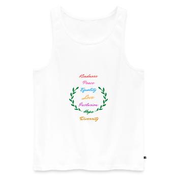 Kindness Peace Equality Love Inclusion Hope Divers - Débardeur bio Premium Homme - blanc - Devant - Michal (187cm)