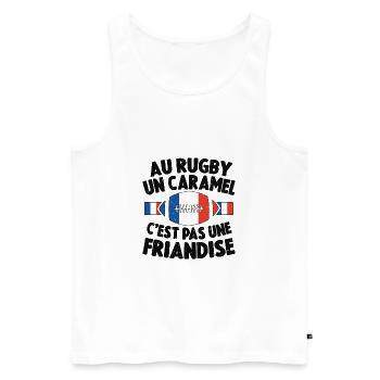 Au Rugby Un Caramel C'est Pas Une Friandise - Débardeur bio Premium Homme - blanc - Devant - AI Model Male 178 light (178cm)