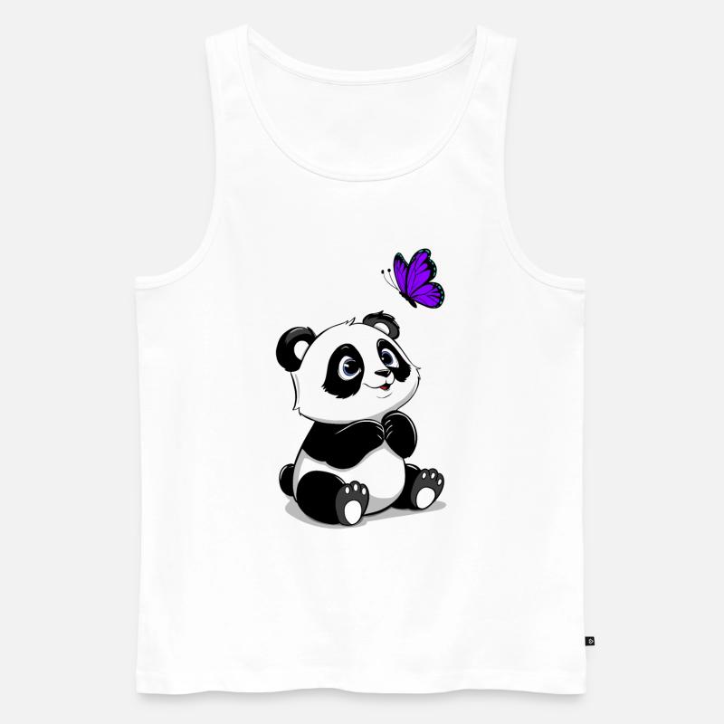 Panda mit fliegendem Schmetterling - Männer Premium Bio Tank Top - Weiß