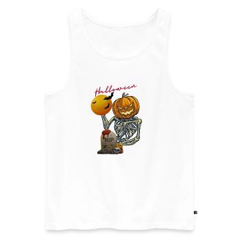 Kürbis Skelett Halloween Design - Männer Premium Bio Tank Top - Weiß - Vorne - Michal (187cm)