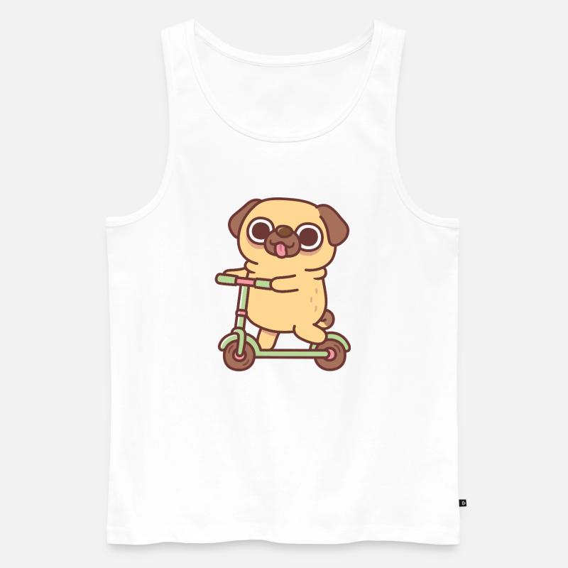 Süßer Mops spielt auf Tretroller - Männer Premium Bio Tank Top - Weiß