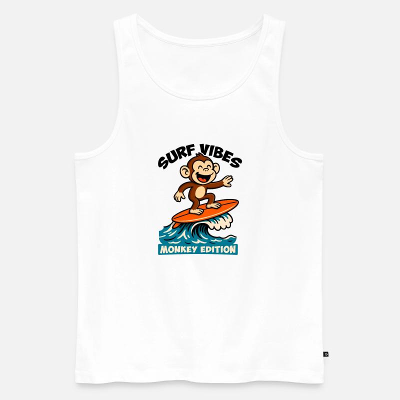 Surf Vibes, Monkey Edition. Glücklicher Surfaffe - Männer Premium Bio Tank Top - Weiß