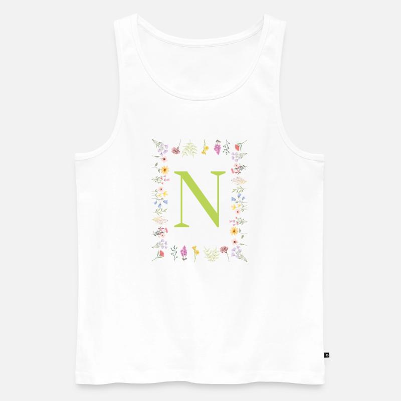 Florale Initialen " N ", Buchstaben Monogramm  - Männer Premium Bio Tank Top - Weiß
