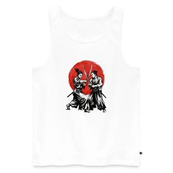 Samurai-Duellieren im roten Kreis - Männer Premium Bio Tank Top - Weiß - Vorne - AI Model Male 178 light (178cm)