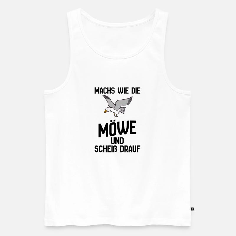 Seemöwe im Flug Cartoon-Design - Scheiß drauf - Männer Premium Bio Tank Top - Weiß