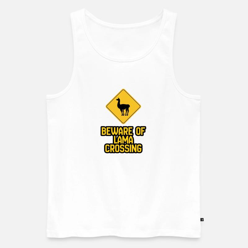 Lama Crossing Warnschild - Männer Premium Bio Tank Top - Weiß