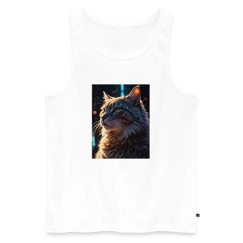 Sternenpfote: Neon-Katze im Licht - Männer Premium Bio Tank Top - Weiß - Vorne - Michal (187cm)