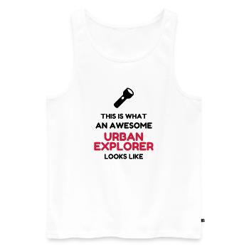 Urbex / Urban Exploration / Explorer / Cataphile - Men's Premium Organic Tank Top - white - Front - AI Model Male 178 light (178cm)