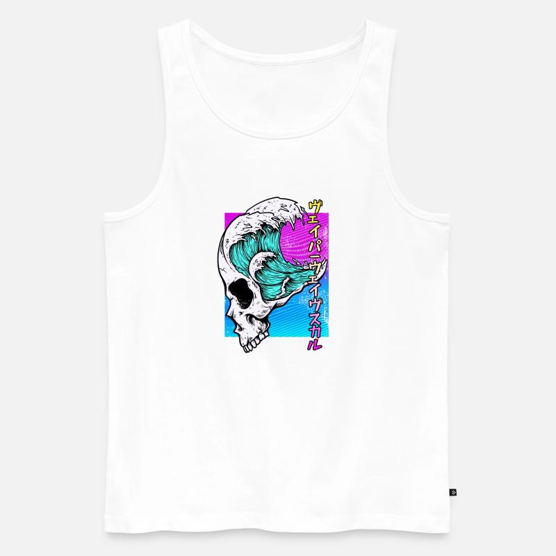 Skull Vaporwave Synthwave - Männer Premium Bio Tank Top - Weiß
