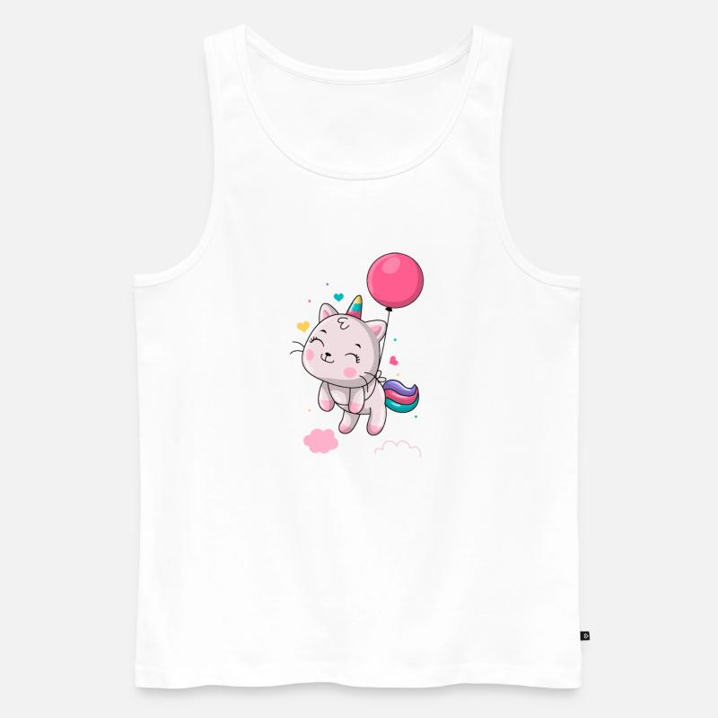 Einhorn schwebt mit Ballon - Männer Premium Bio Tank Top - Weiß