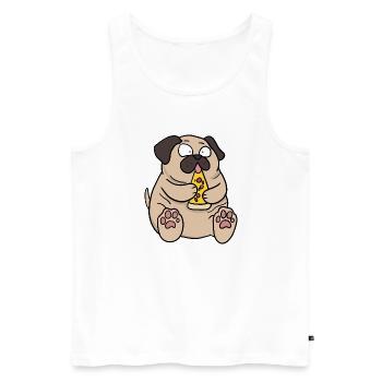 Fat Pug Dog Eating Pizza Funny Comic Style - Men's Premium Organic Tank Top - white - Front - Michal (187cm)