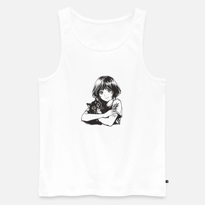 Anime Mädchen mit Katze - Männer Premium Bio Tank Top - Weiß
