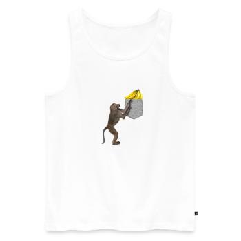 Singe Babouin Atteignant Banane Dans Fausse Poche - Débardeur bio Premium Homme - blanc - Devant - AI Model Male 178 light (178cm)