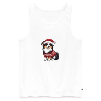 Border Collie Chien Noël - Débardeur bio Premium Homme - blanc - Devant - AI Model Male 178 light (178cm)