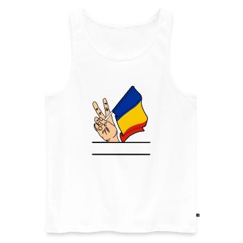 Drapeau Roumanie signe de paix espace texte - Débardeur bio Premium Homme - blanc - Devant - Michal (187cm)