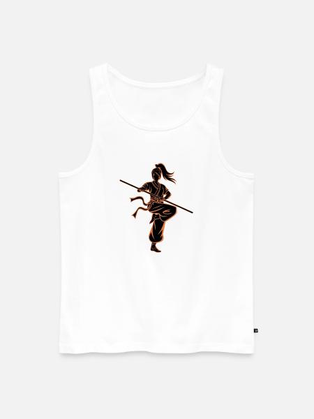 Shaolin Kämpferin mit Stab - Männer Premium Bio Tank Top - Weiß