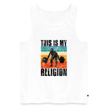 Bodybuilding is my religion Bpdybuilder GYM Retro - Männer Premium Bio Tank Top - Weiß - Vorne - Michal (187cm)