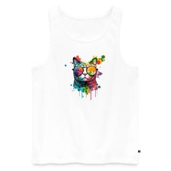 Farbenfrohe Katze mit Sonnenbrille - Männer Premium Bio Tank Top - Weiß - Vorne - Michal (187cm)