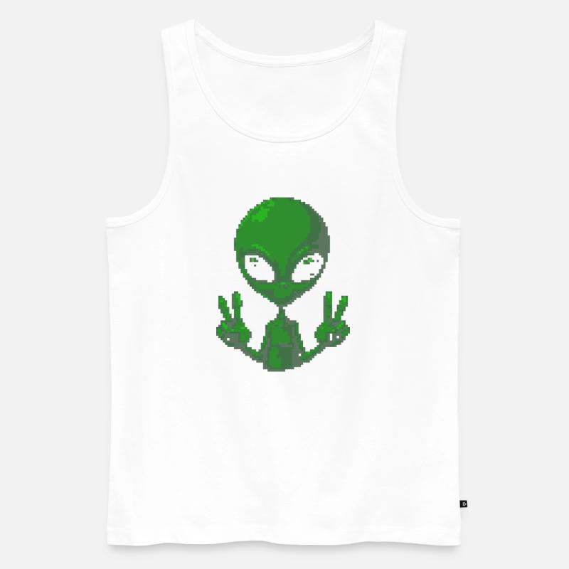 Pixel Alien Friedenszeichen-Tee - Männer Premium Bio Tank Top - Weiß