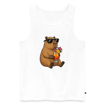 Capybara mit Sonnen-Cocktail-Style - Männer Premium Bio Tank Top - Weiß - Vorne - Michal (187cm)