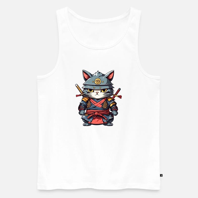 Samurai-Katze #17 - Männer Premium Bio Tank Top - Weiß