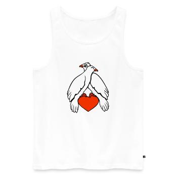 2 colombes coeur oiseaux deux couple assis amoureux - Débardeur bio Premium Homme - blanc - Devant - AI Model Male 178 light (178cm)