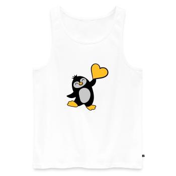 Freundlicher Pinguin zeigt Herz - Männer Premium Bio Tank Top - Weiß - Vorne - Michal (187cm)
