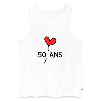 50 ANS. 50e ANNIVERSAIRE. ANNIVERSAIRE 50 ANS. 50 - Débardeur bio Premium Homme - blanc - Devant - Michal (187cm)