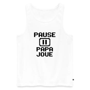 PAUSE – PAPA JOUE - Débardeur bio Premium Homme - blanc - Devant - Michal (187cm)