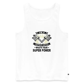 Superpouvoir, tatouage, cadeau, travail, peau, couleur - Débardeur bio Premium Homme - blanc - Devant - Michal (187cm)