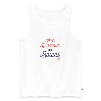 Idée Cadeau pétanque humoristique humour bouliste - Débardeur bio Premium Homme - blanc - Devant - Michal (187cm)