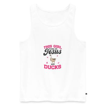 Amateurs de canards Cette fille court sur Jésus et les canards - Débardeur bio Premium Homme - blanc - Devant - Michal (187cm)